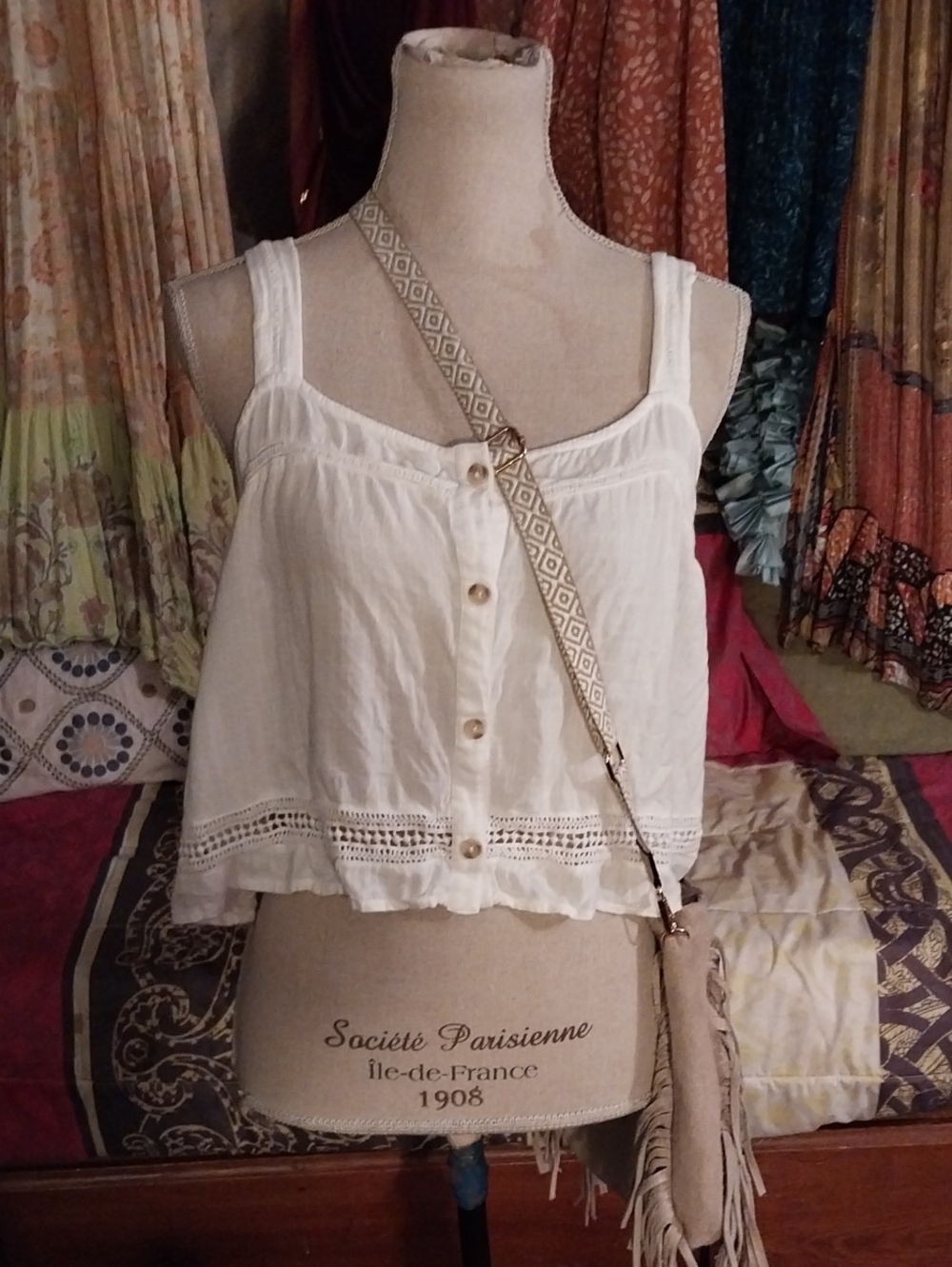 O'Neill White Crochet-Trim Button Front Camisole